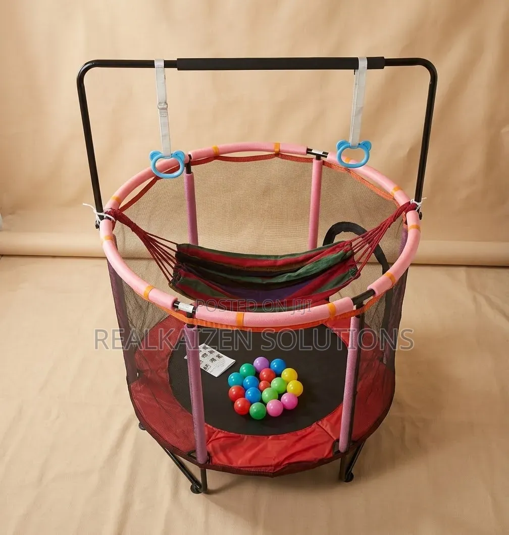 Kids Indoor Trampoline With Safety Enclosure Net Gymnastic Rings