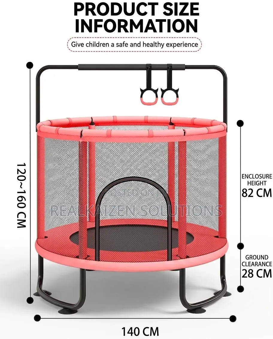 Kids Indoor Trampoline With Safety Enclosure Net Gymnastic Rings