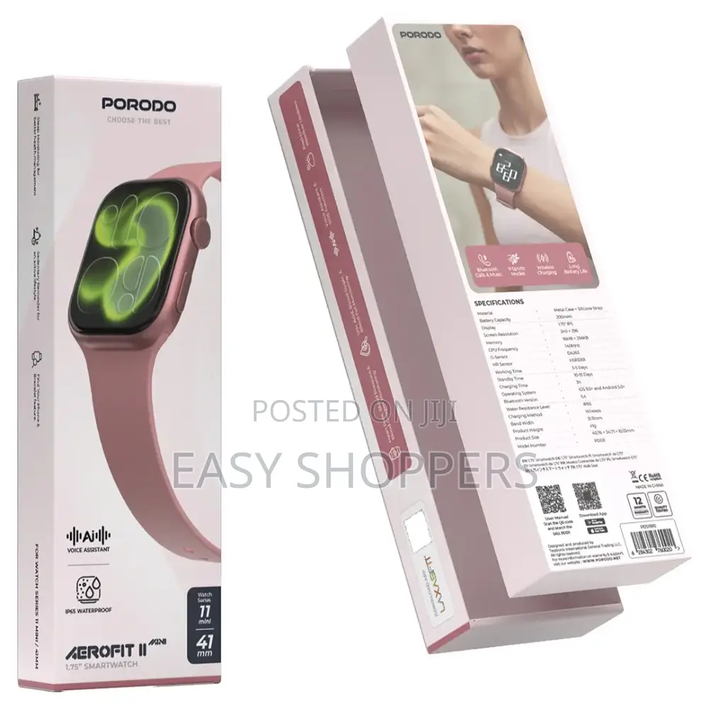 Porodo Aerofit II Mini Smartwatch 1.75-Inch Display 11 Series 41mm