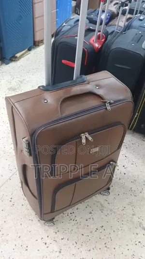 Brown Leather-Look Travel Suitcase ( Medium)