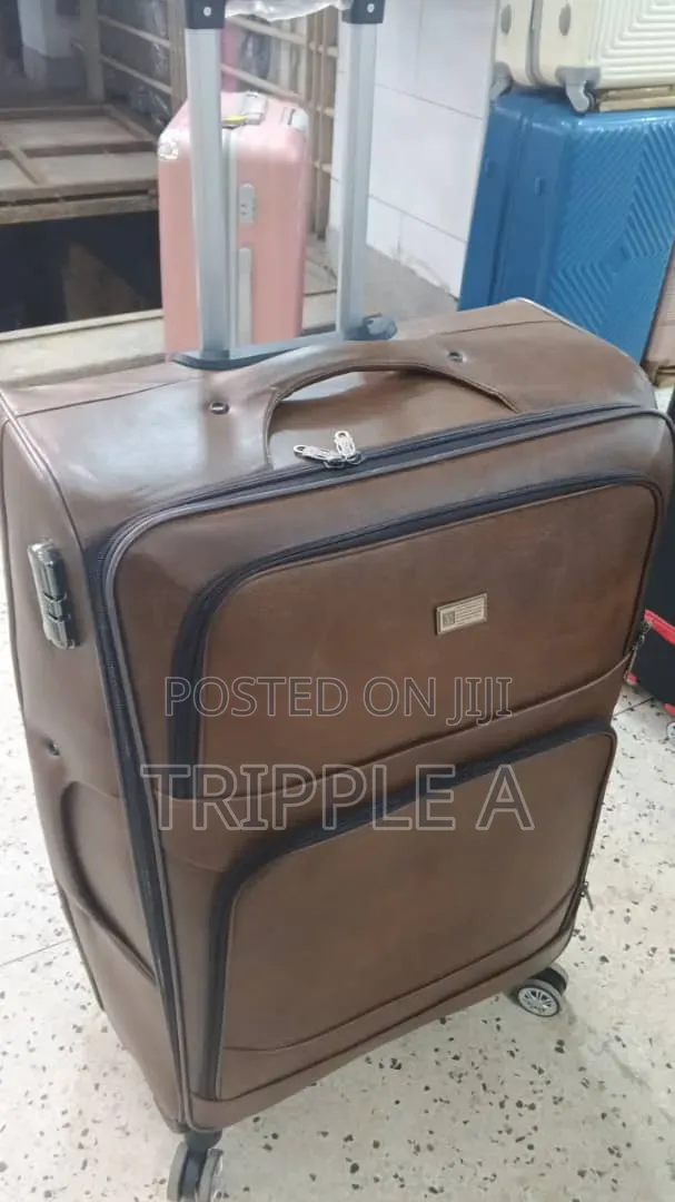 Extra Large Brown Faux-Leather Suitcase