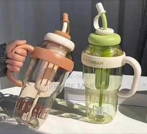 Charming Ice Cream Style Portable Drinking Jar With Handle and Straw,