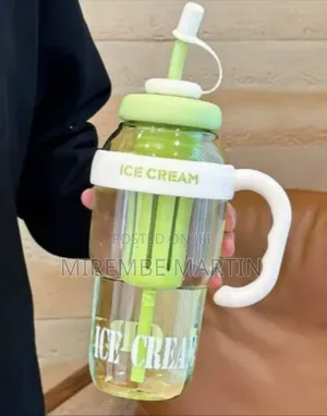 Charming Ice Cream Style Portable Drinking Jar With Handle and Straw,