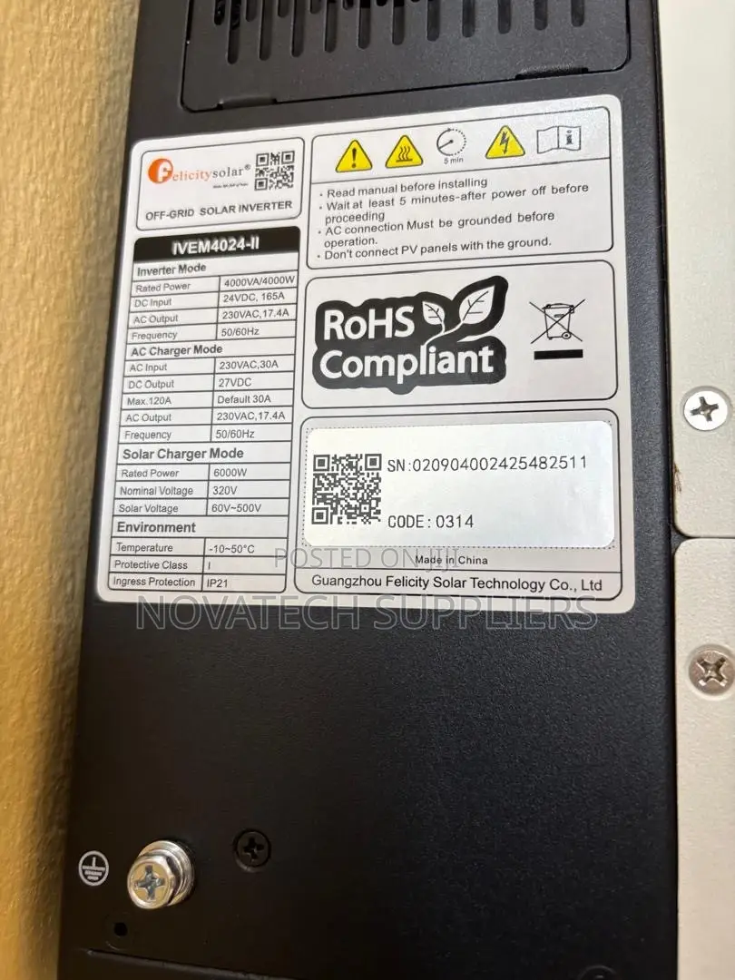 4kW Felicity Hybrid Inverter 24V 500V PV Input WiFi