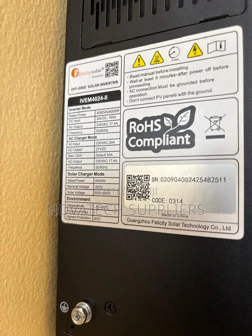 Felicity 4kW Solar Hybrid Inverter 24V 6.2kWp PV Capacity
