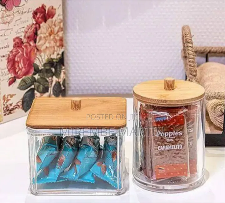 3 Pieces Set of Acrylic Storage Jars With Airtight Bamboo Lids