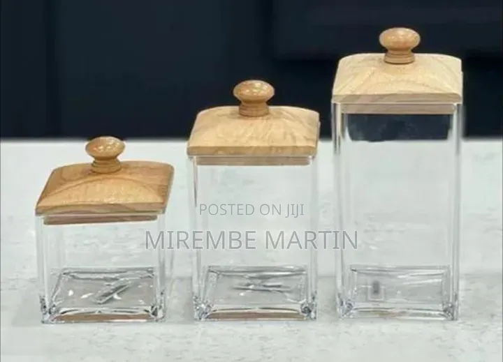3 Pieces Set of Acrylic Storage Jars With Airtight Bamboo Lids