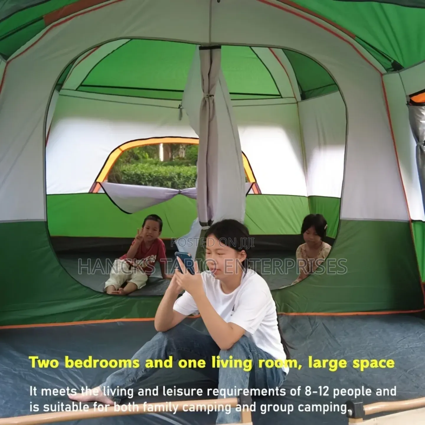 Large Multi-Room Family Camping Tent With Awning Canopy and Carry Bag