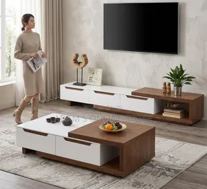 White and Brown Center Table and TV Stand Unit