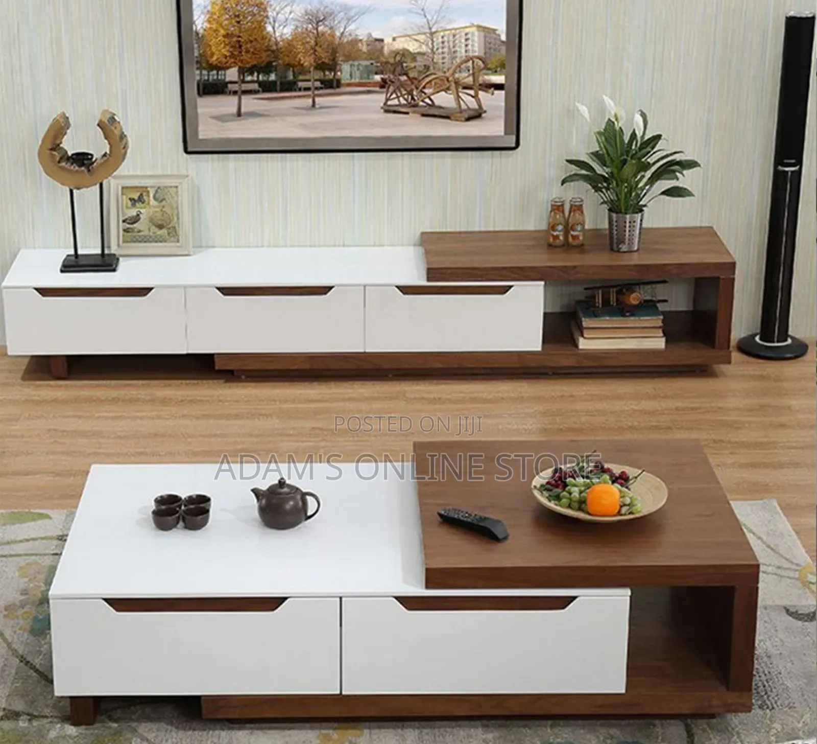 White and Brown Center Table and TV Stand Unit