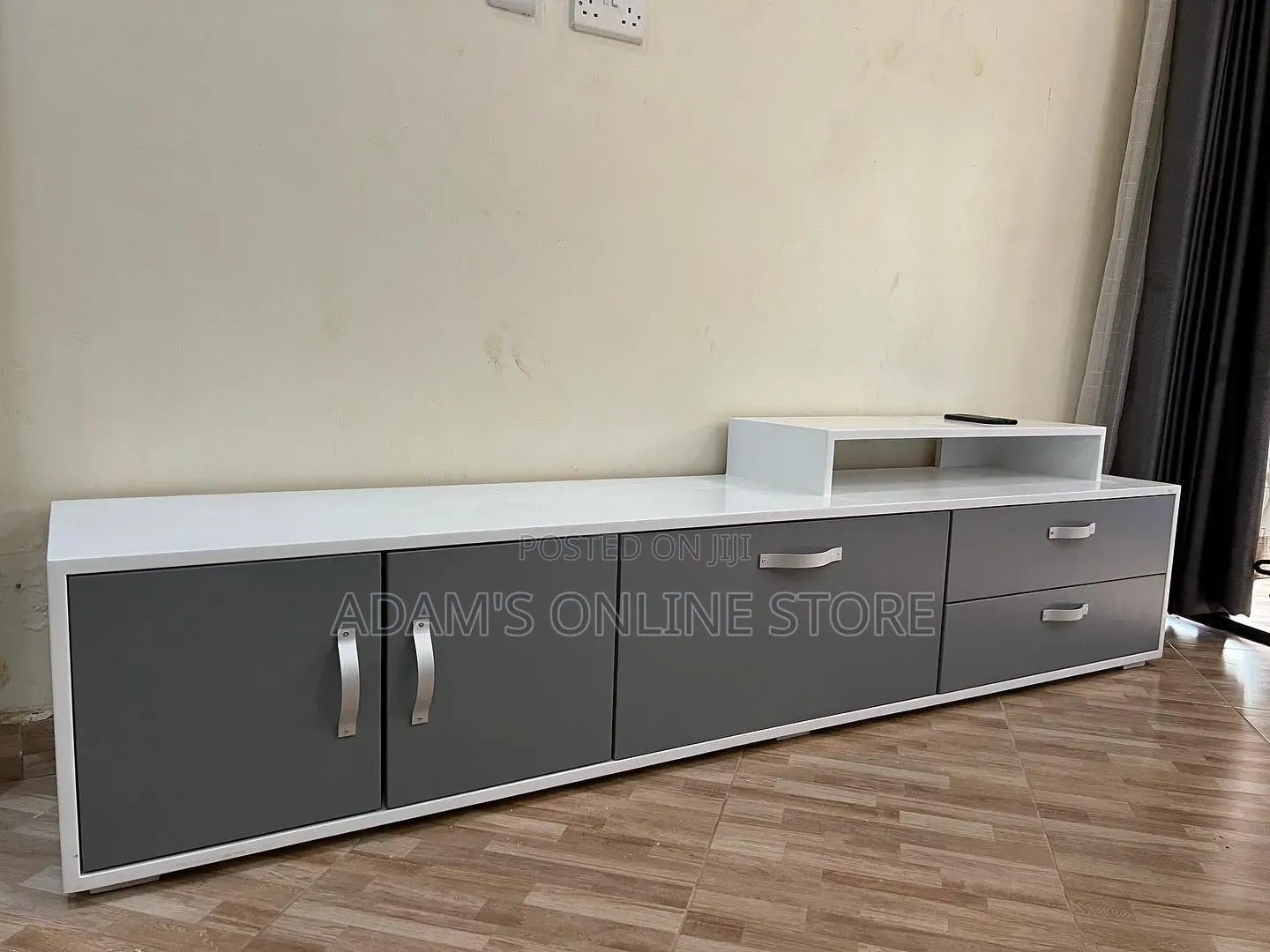 7Ft TV Stand Unit in White and Grey Drawers