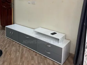 7Ft TV Stand Unit in White and Grey Drawers