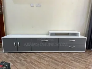 7Ft TV Stand Unit in White and Grey Drawers