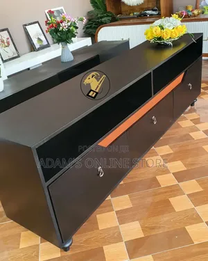Brown TV Stand Unit With White Doors