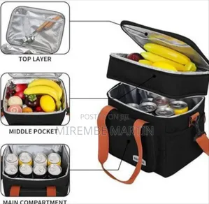 Insulated Dual-Compartment Lunch Cooler Bag With Shoulder Strap