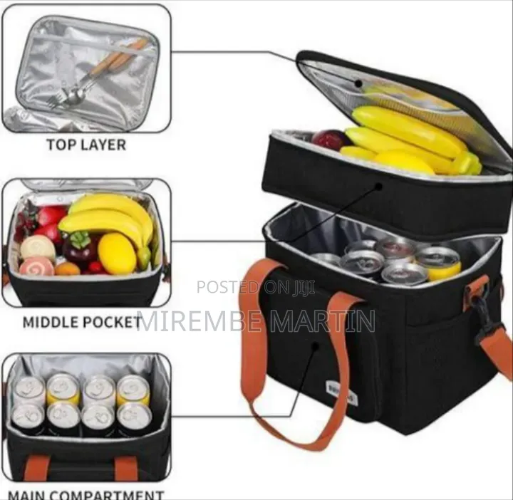 Insulated Dual-Compartment Lunch Cooler Bag With Shoulder Strap