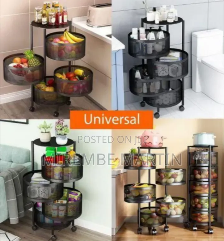 4-Tier Rotating Kitchen Storage Cart With Wheels