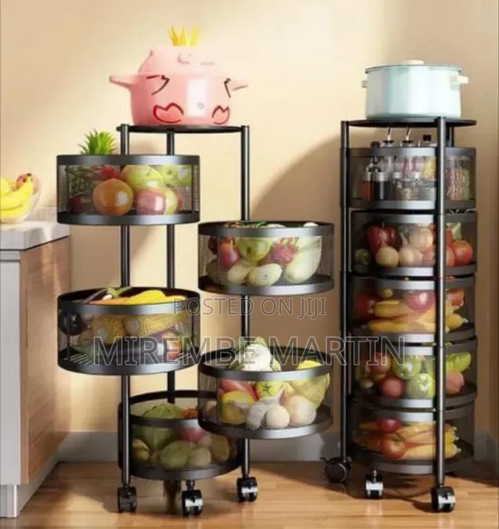 Multi-Layer Rotating Kitchen Storage Cart With Perforated Baskets