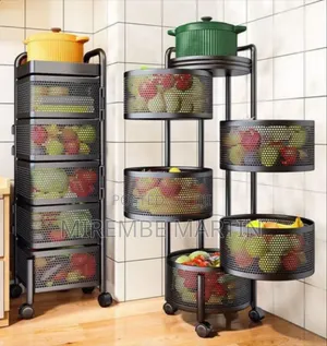 Multi-Layer Rotating Kitchen Storage Cart With Perforated Baskets