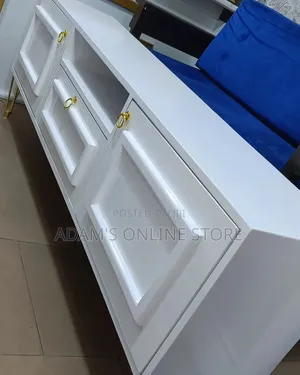 TV Stand Unit White and Gold Stand