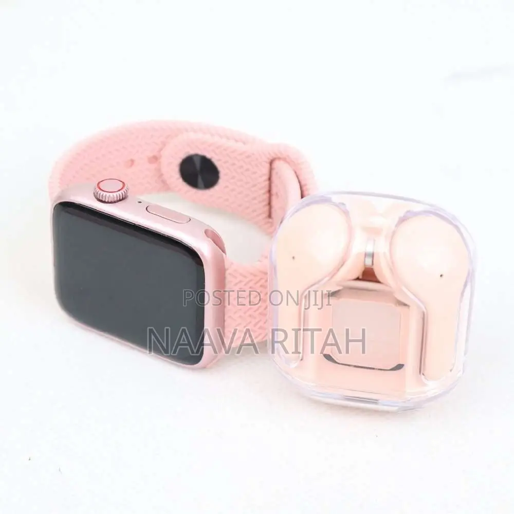 X68 Mini Pink Smart Watch With Earbuds & 3 Straps for Ladies, Girls