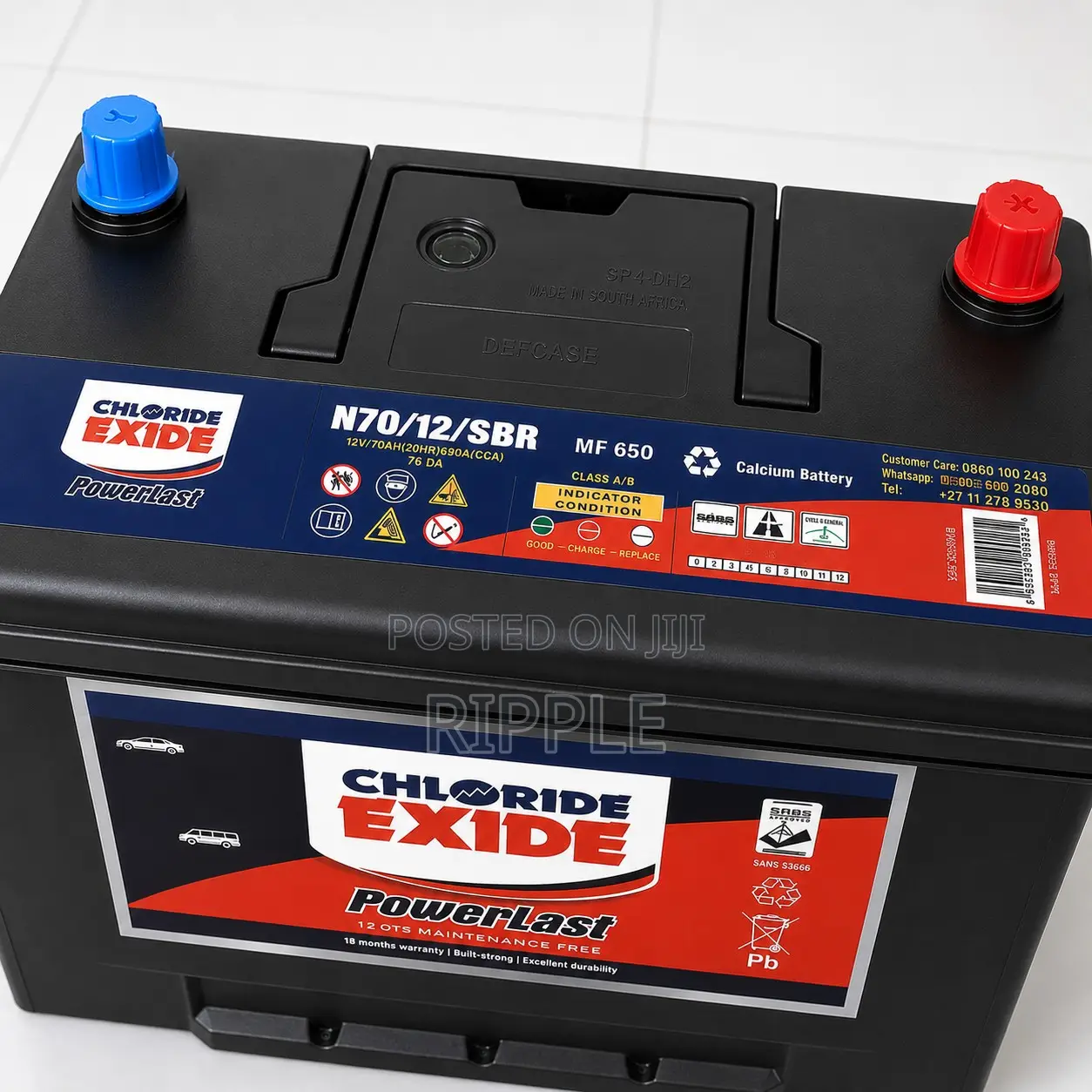 70Ah Chloride Exide PowerLast N70 Maintenance Free Car Battery 12V