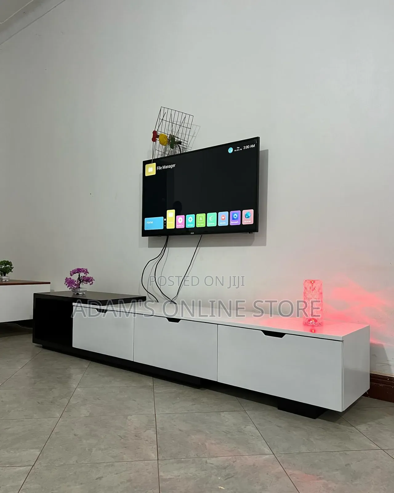 White and Black TV Stand Unit  2meter Length