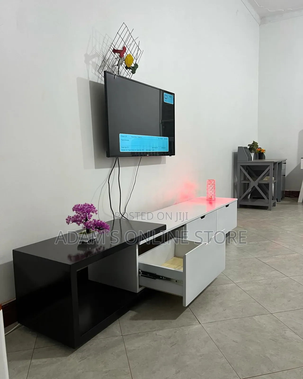 White and Black TV Stand Unit  2meter Length