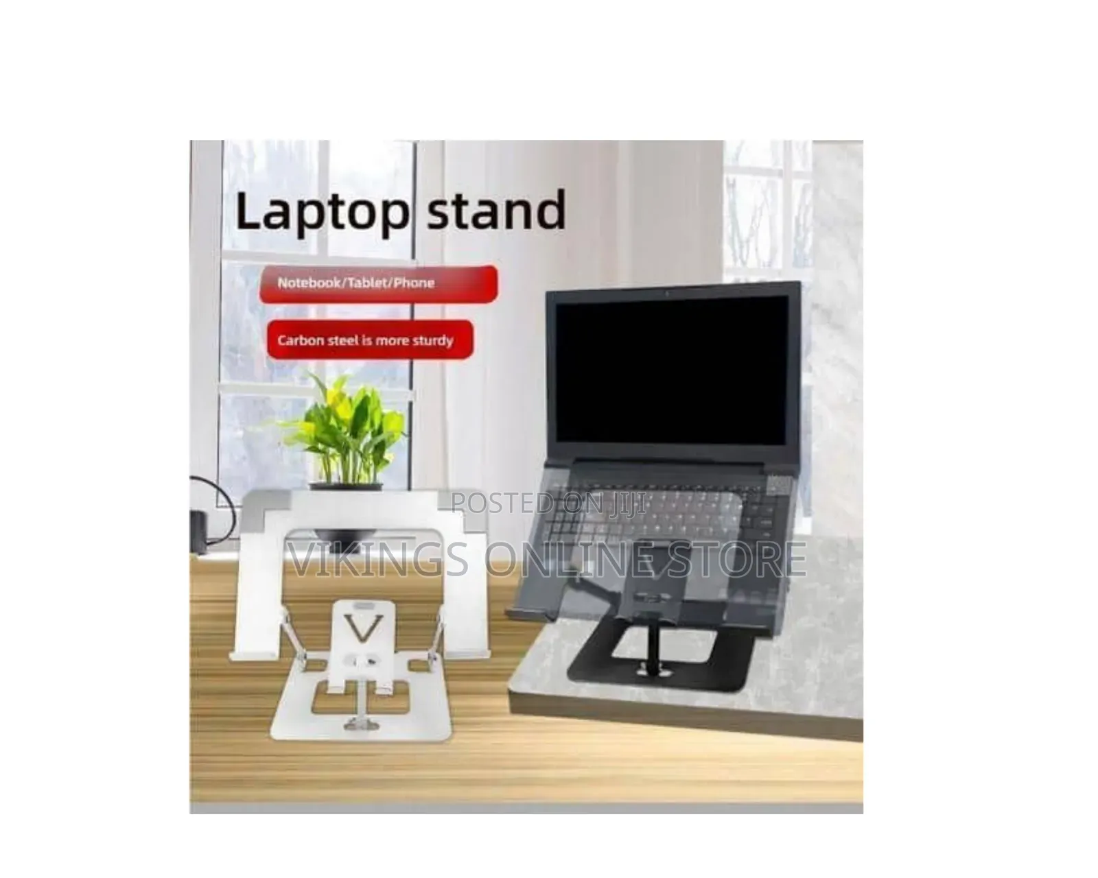 Foldable Carbon Steel Laptop and Phone Stand With an Adjustable