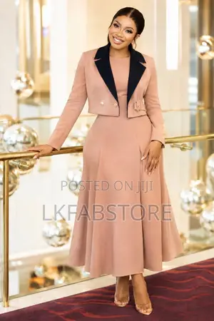 Quality Two-Piece Cropped Blazer and Midi Dress Set