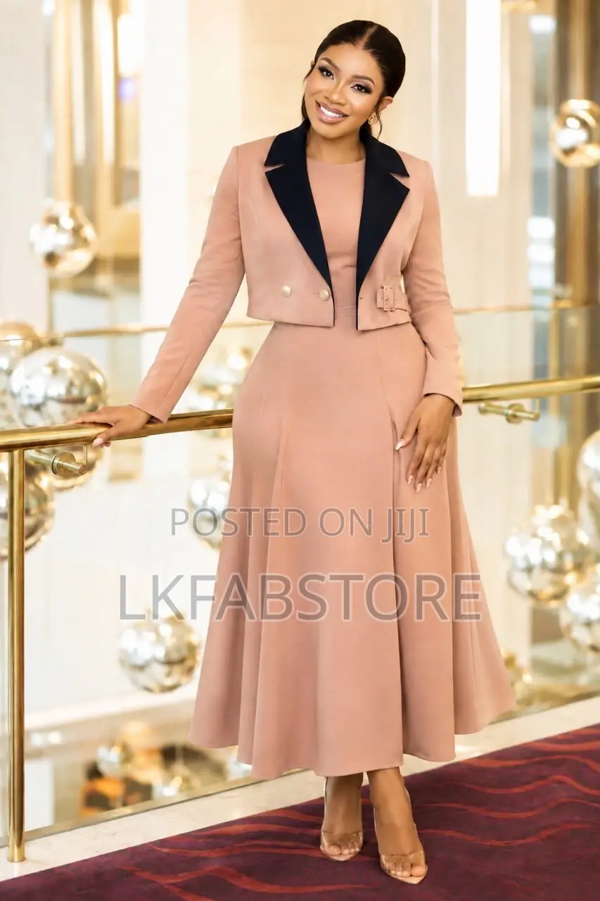 Quality Two-Piece Cropped Blazer and Midi Dress Set