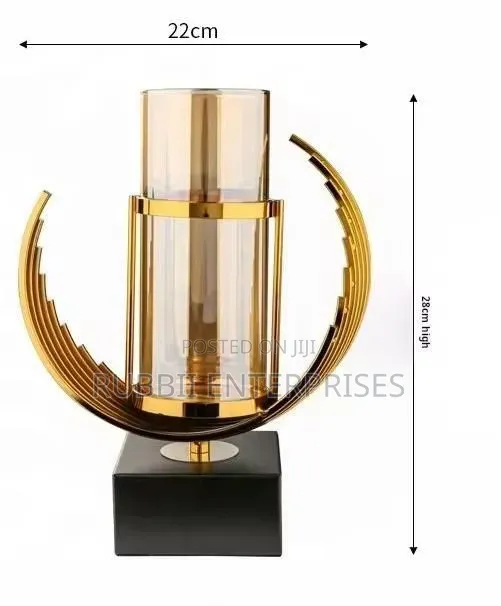 Art Deco-Style Golden Glass and Metal Accents Vase