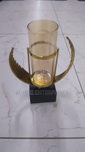 Art Deco-Style Golden Glass and Metal Accents Vase