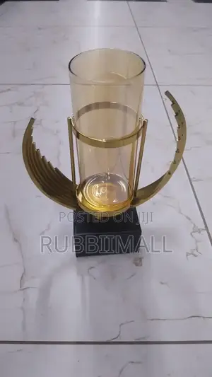 Art Deco-Style Golden Glass and Metal Accents Vase