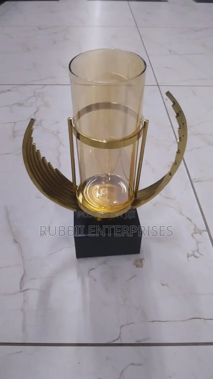 Art Deco-Style Golden Glass and Metal Accents Vase