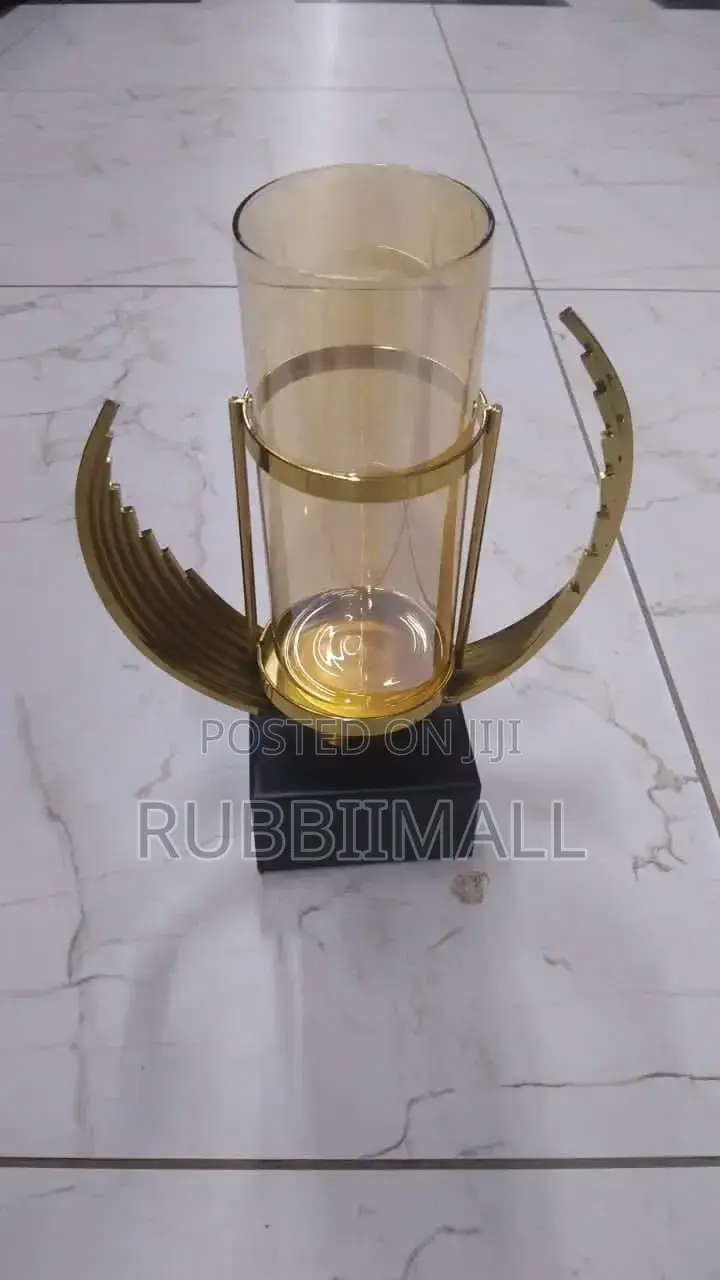Art Deco-Style Golden Glass and Metal Accents Vase