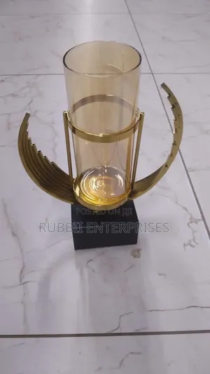 Art Deco-Style Golden Glass and Metal Accents Vase