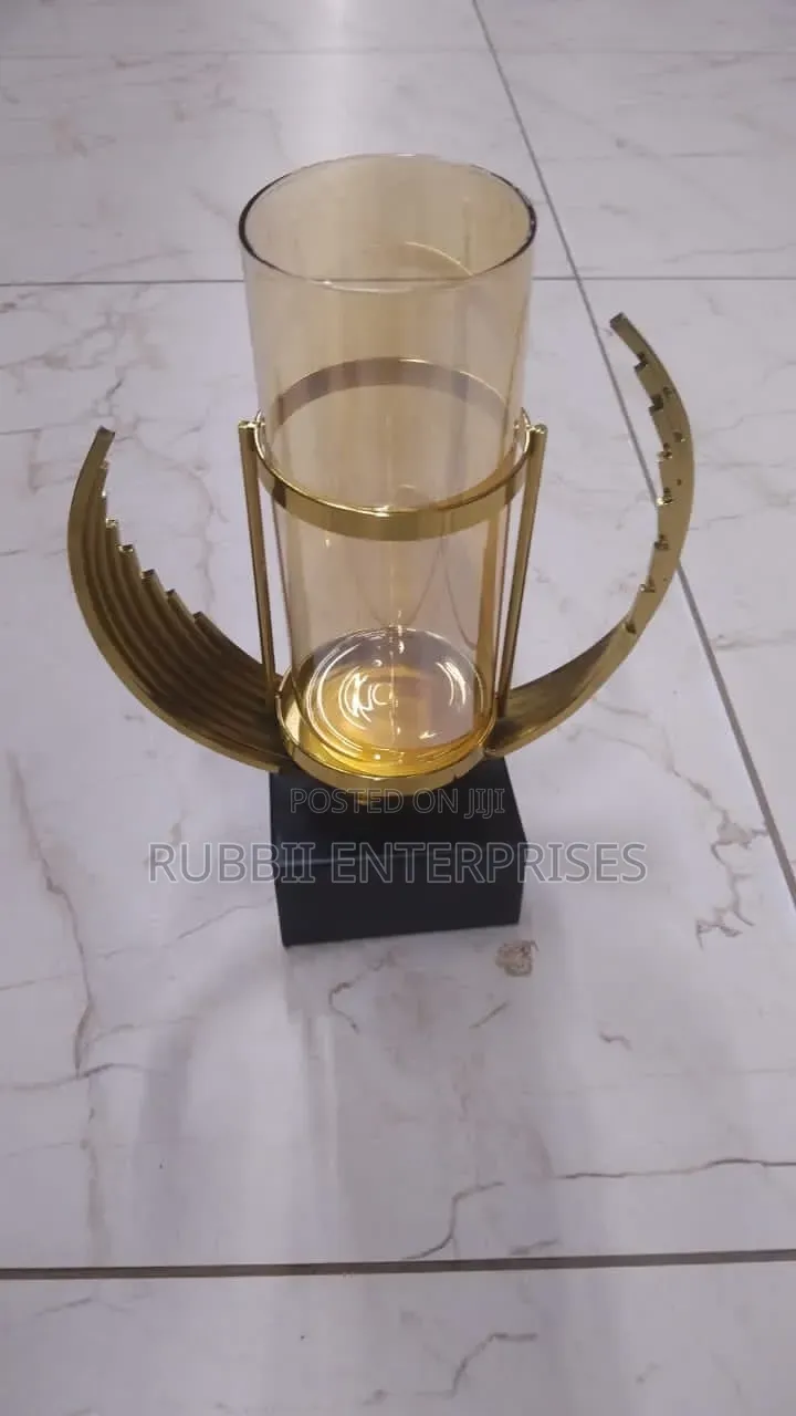 Art Deco-Style Golden Glass and Metal Accents Vase