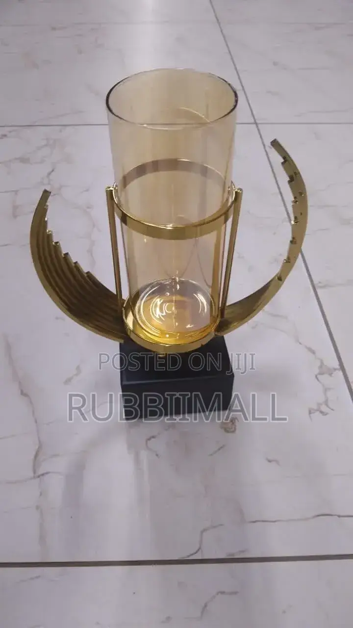 Art Deco-Style Golden Glass and Metal Accents Vase