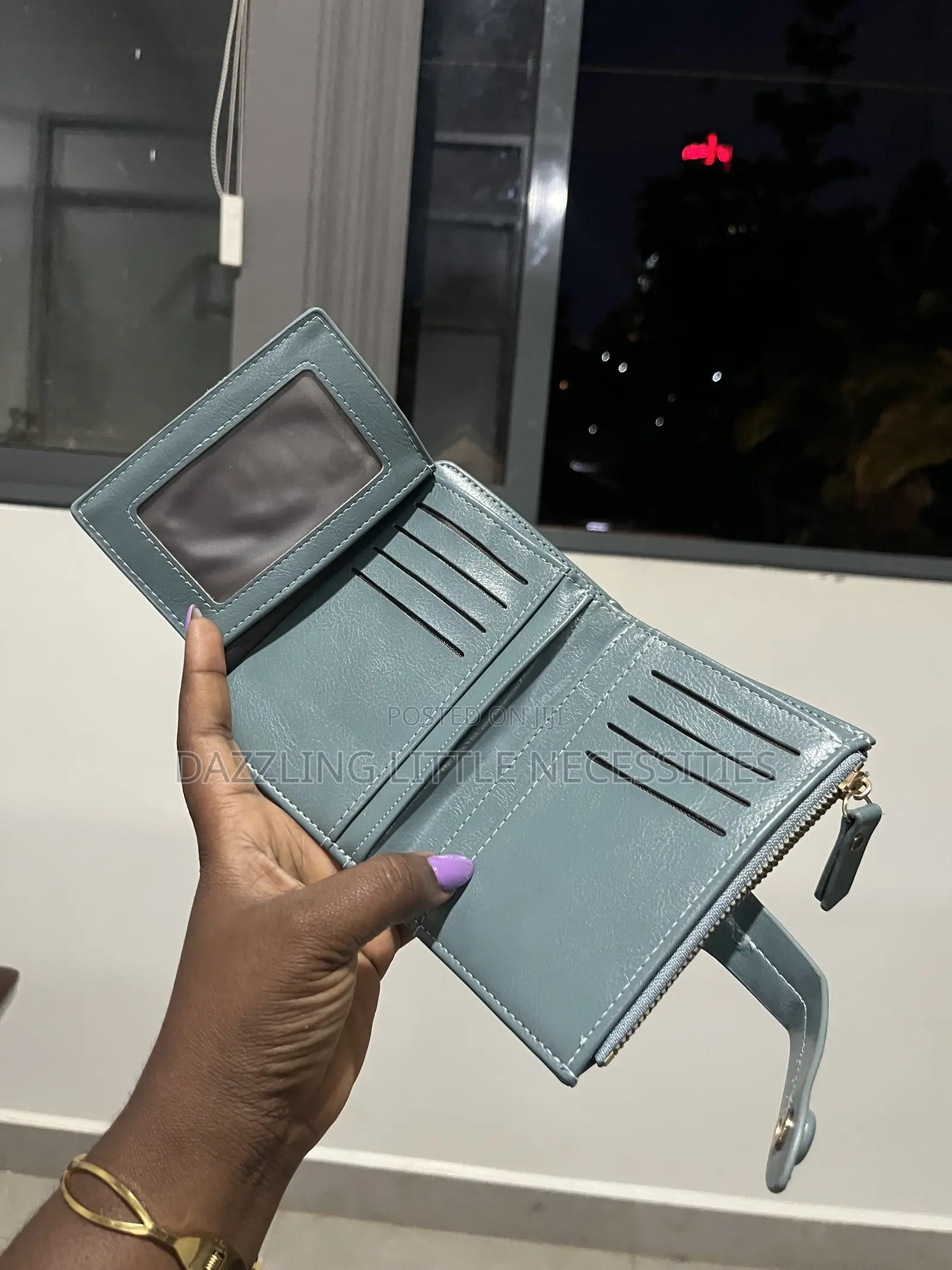 Dusty Blue Faux Leather Wallet for Ladies
