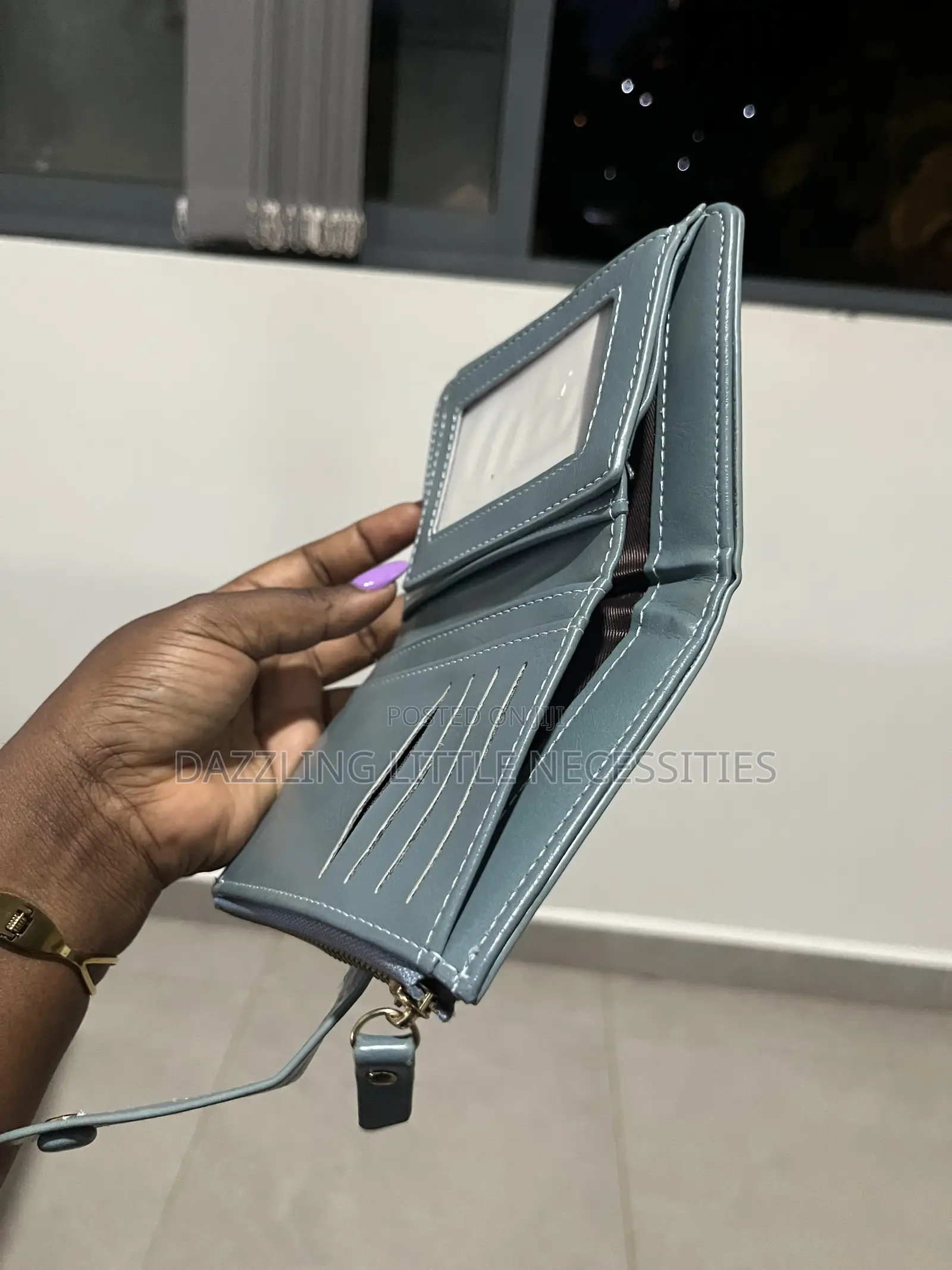 Dusty Blue Faux Leather Wallet for Ladies