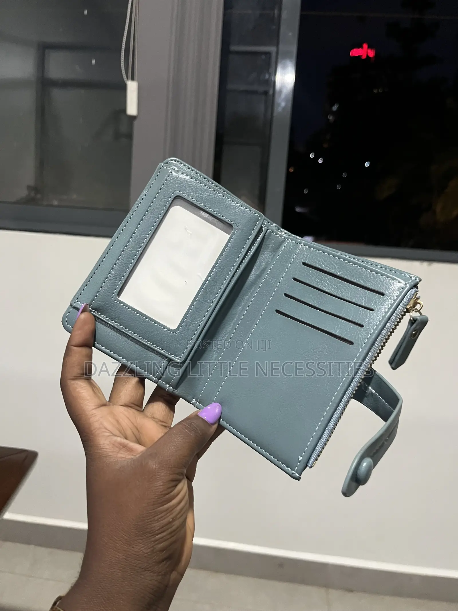 Dusty Blue Faux Leather Wallet for Ladies