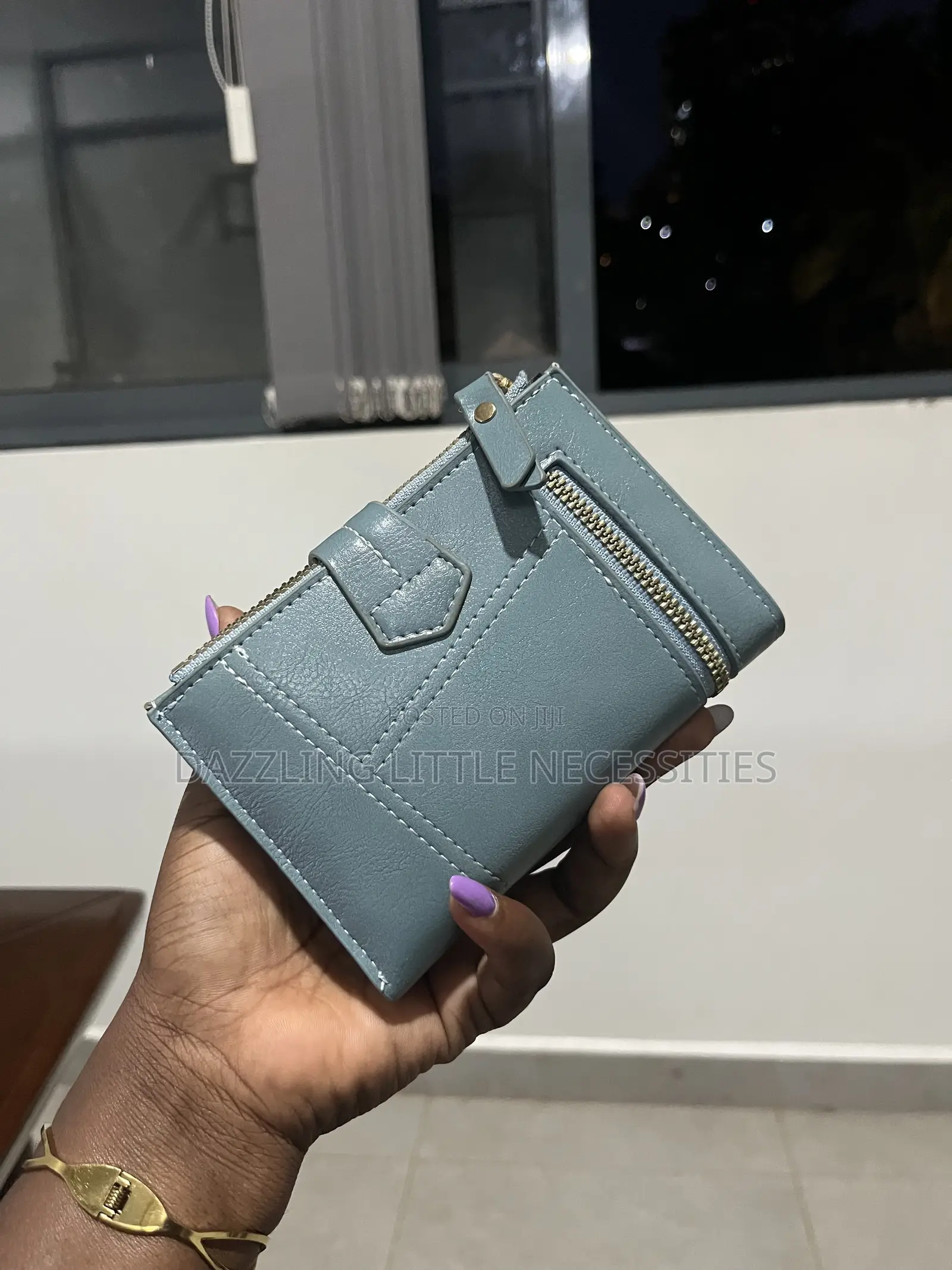 Dusty Blue Faux Leather Wallet for Ladies