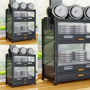 Modern Black Kitchen Storage Cabinet With Fluted Glass Doors