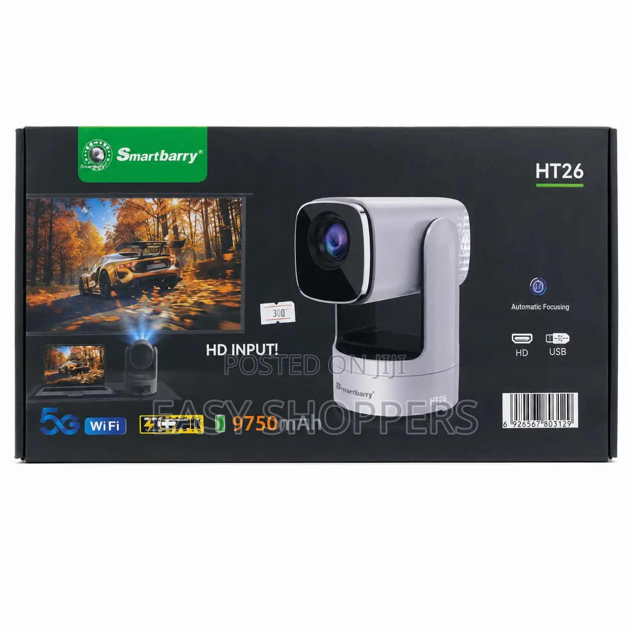 SmartBarry HT26 Portable Smart Projector 4K 9,750 mAh Battery.