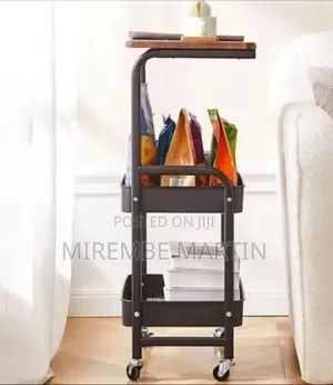 2-Tier Rolling Utility Cart With Wood Tabletop -