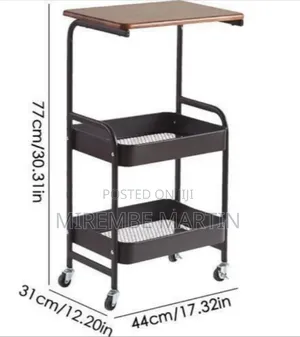 2-Tier Rolling Utility Cart With Wood Tabletop -
