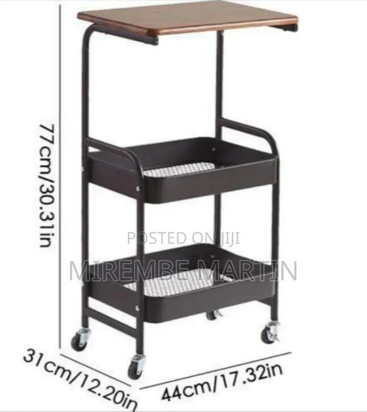 2-Tier Rolling Utility Cart With Wood Tabletop -