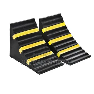 Pair of 2 Heavy-Duty Rubber Wheel Chock With Yellow Reflective Strips