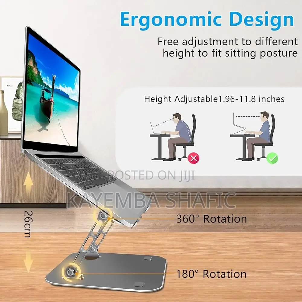 Adjustable Aluminum Laptop Stand - Ergonomic Foldable Desk Riser